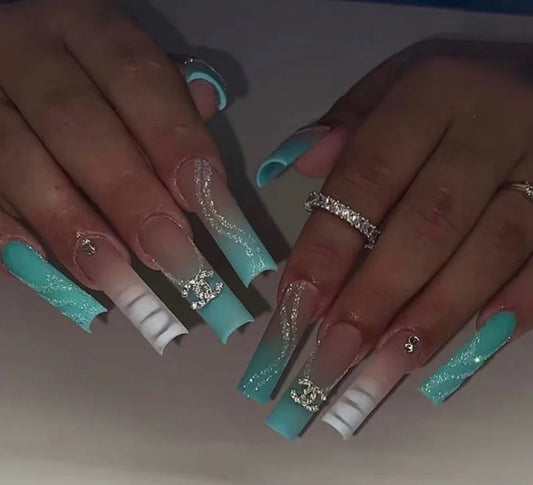 Turquoise Couture: Chanel-Inspired Nail Set